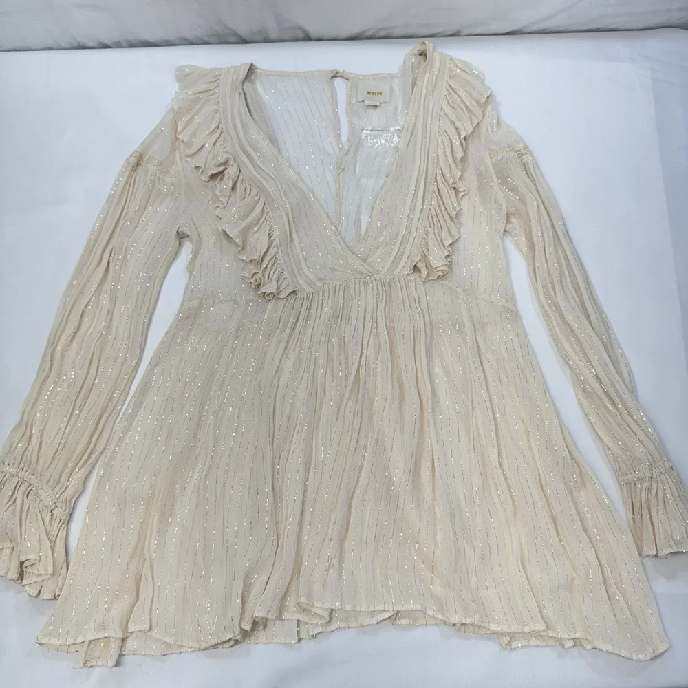 NWOT Maeve Anthropologie Ruffle Wynn Metallic Stripe Boho Peasant Flowy Size 4 - Picture 8 of 14